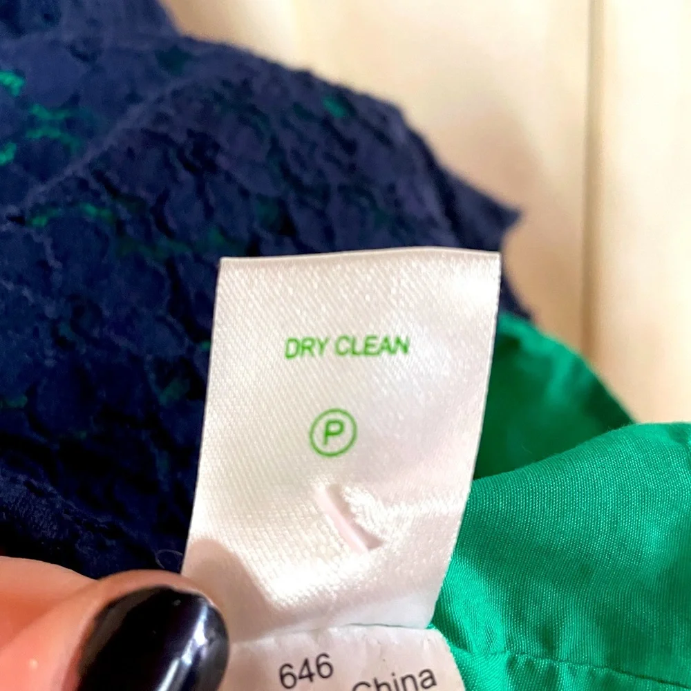 Lilly Pulitzer Navy Blue Lace and Green 3/4 Sleeve Dress Sz 4 - Picture 3 of 6